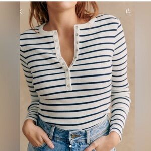 Sezane Reese long sleeve ribbed tee stripes Henley size XL NWOT